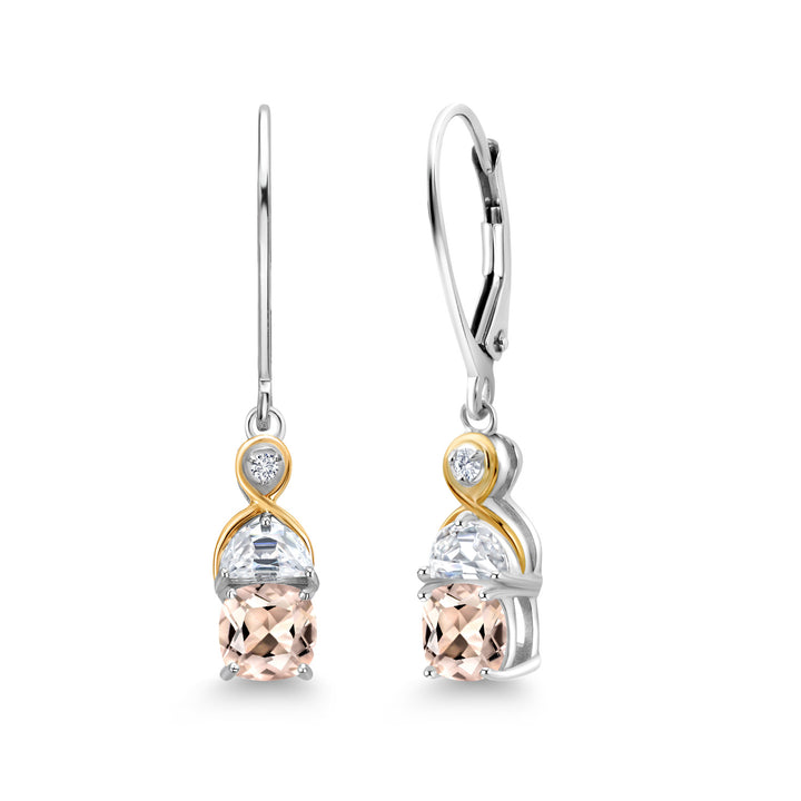 Gem Stone King Two-Tone 5MM Cushion Gemstone Birthstone Half Moon White Moissanite Dangle Earrings for Women | 925 Silver and 10K Yellow Gold | 1.2 Inch Drop | Fine Jewelry for Her Mom Wife