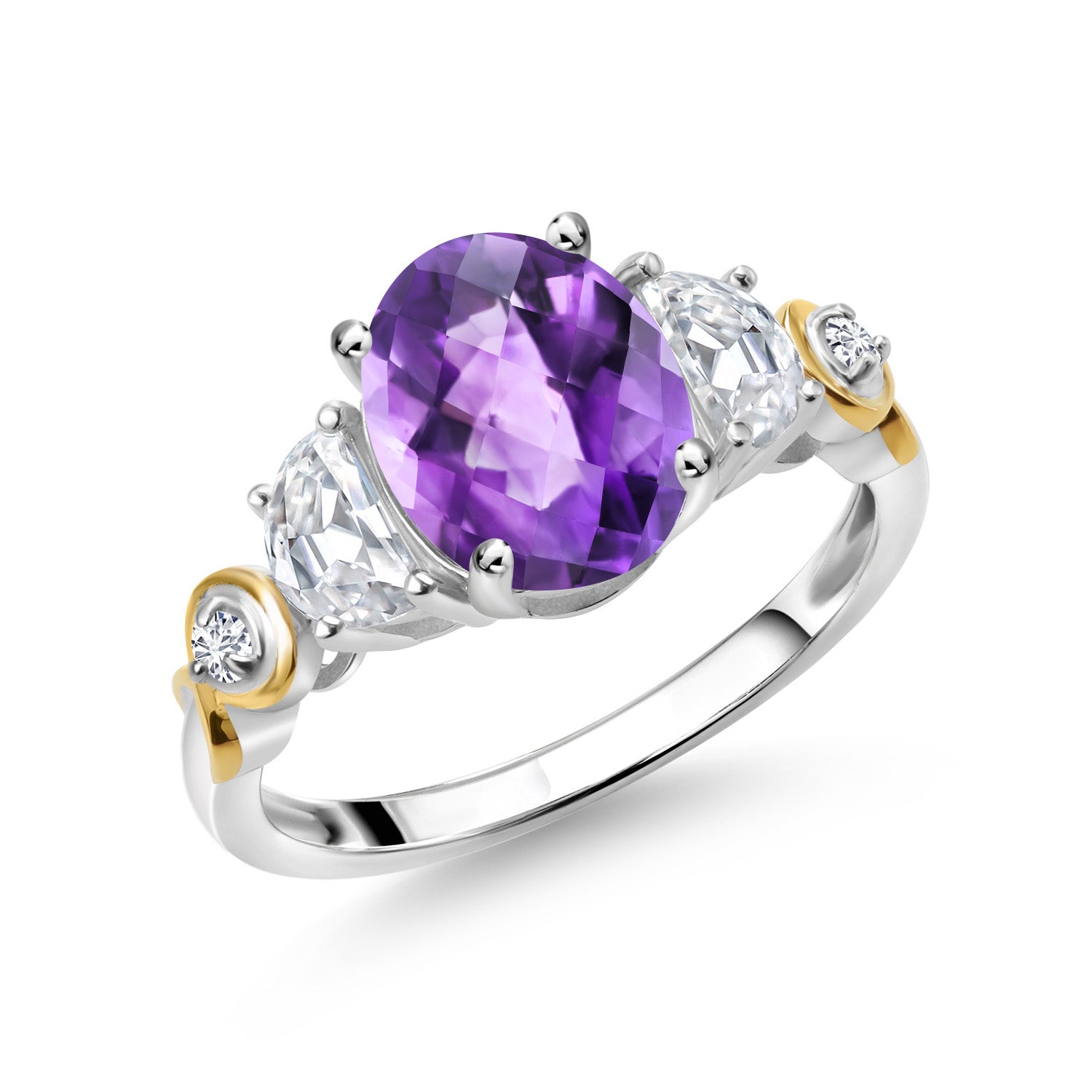 Amethyst-Checkerboard - February_9_Ring in 925 Sterling Silver and 10K Yellow Gold
