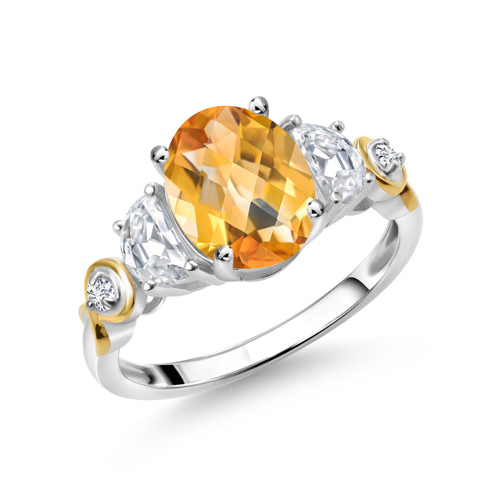 Citrine-Checkerboard - November_8_Ring in 925 Sterling Silver and 10K Yellow Gold