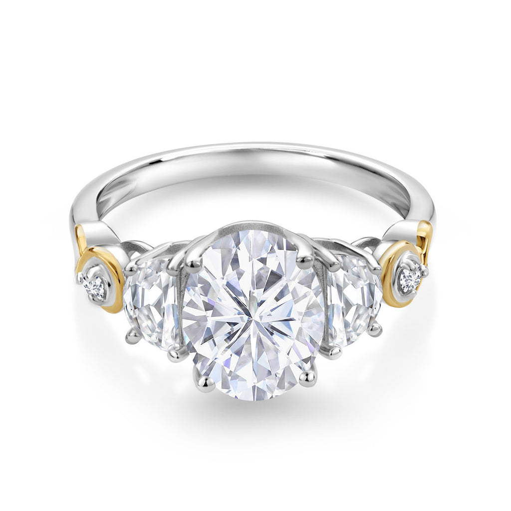 Moissanite and Lab Grown Diamond_7_Ring in 925 Sterling Silver and 10K Yellow Gold