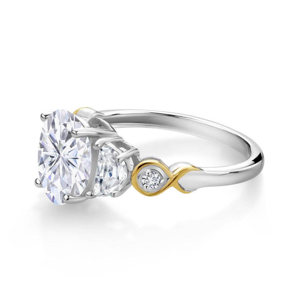 Moissanite and Lab Grown Diamond_7_Ring in 925 Sterling Silver and 10K Yellow Gold
