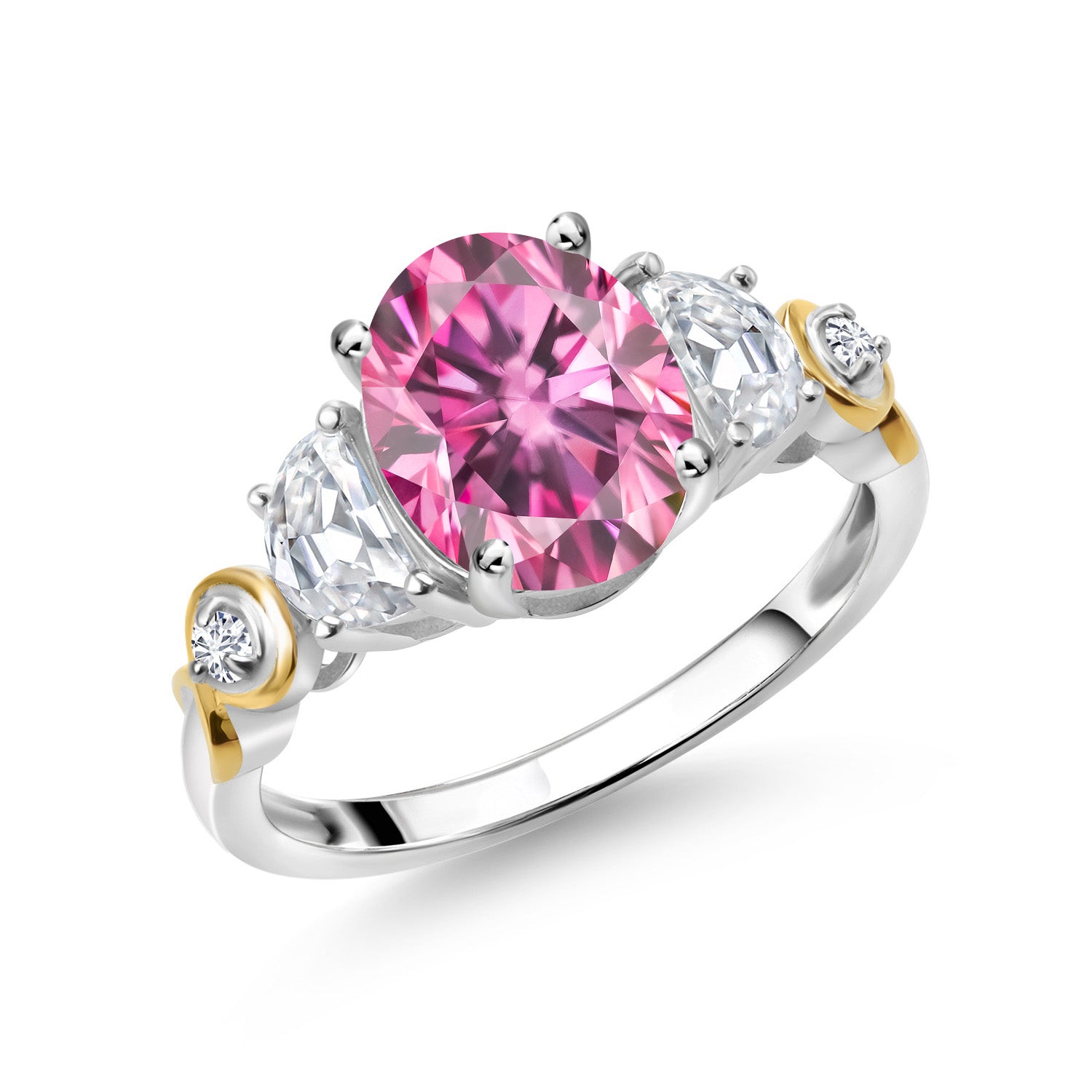 Pink Moissanite - April_7_Ring in 925 Sterling Silver and 10K Yellow Gold