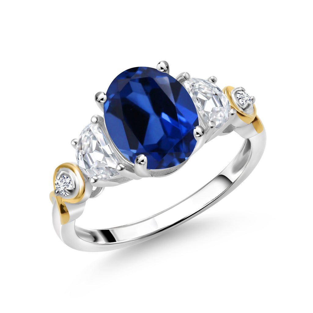 Blue Created Sapphire - September_6_Ring in 925 Sterling Silver and 10K Yellow Gold