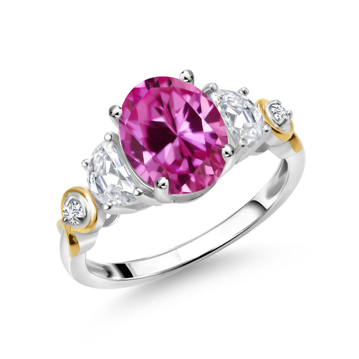 Pink Created Sapphire - September_5_Ring in 925 Sterling Silver and 10K Yellow Gold