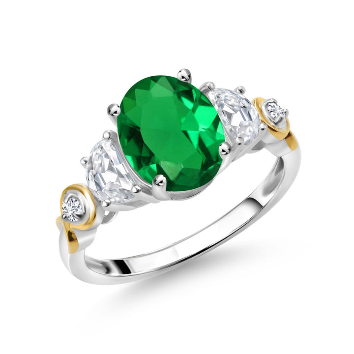 Nano Emerald - May_5_Ring in 925 Sterling Silver and 10K Yellow Gold