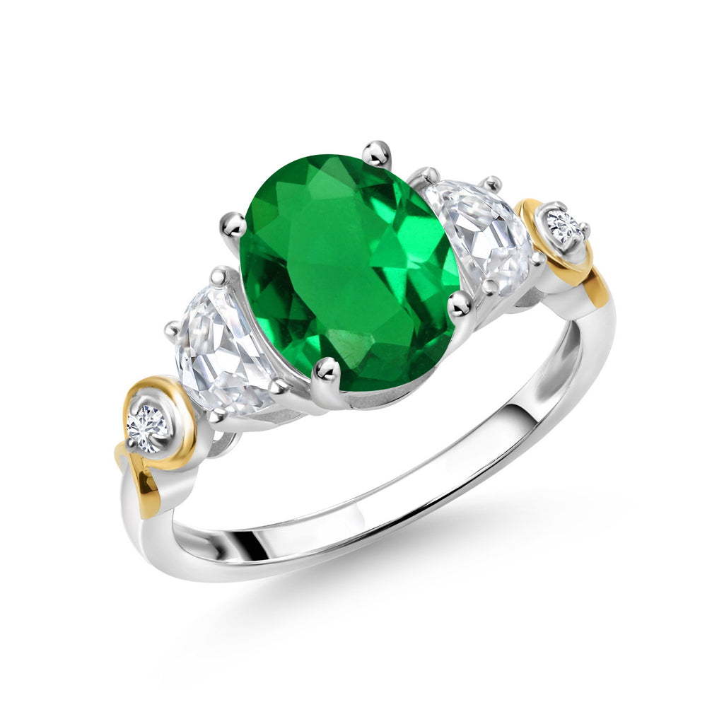 Nano Emerald - May_8_Ring in 925 Sterling Silver and 10K Yellow Gold