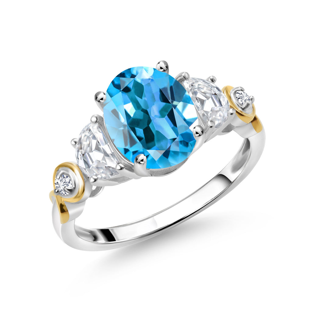 Swiss Blue Topaz - November_9_Ring in 925 Sterling Silver and 10K Yellow Gold