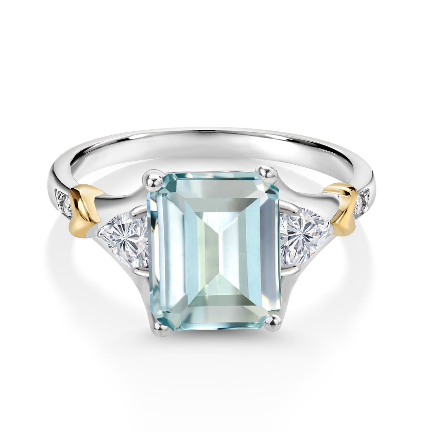 4.53 Ct Sky Blue Simulated Aquamarine Lab Grown Diamond 925 Silver and 10K Yellow Gold Ring