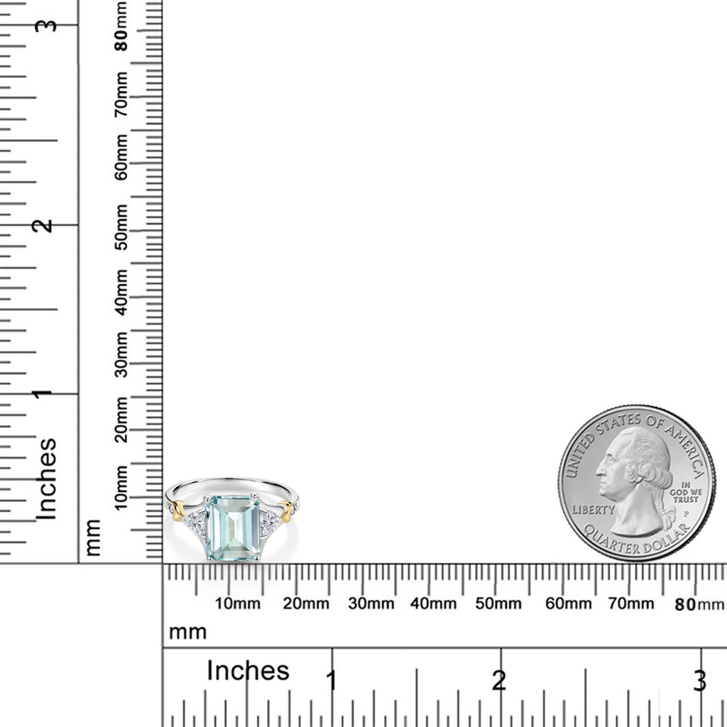 4.53 Ct Sky Blue Simulated Aquamarine Lab Grown Diamond 925 Silver and 10K Yellow Gold Ring