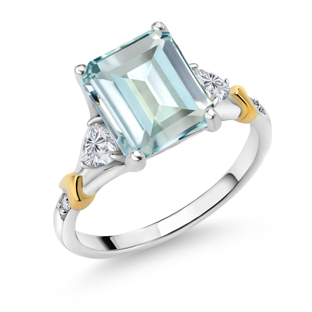 7_4.53 Ct Sky Blue Simulated Aquamarine Lab Grown Diamond 925 Silver and 10K Yellow Gold Ring