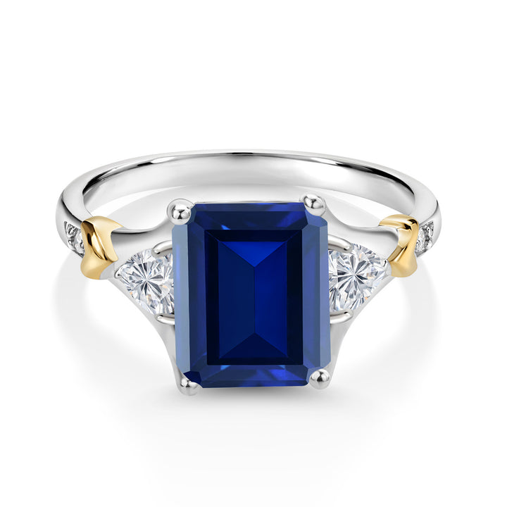 4.30 Cttw Blue Created Sapphire and Lab Grown Diamond 925 Silver and 10K Yellow Gold Ring For Women | Available In Size 5, 6, 7, 8, 9