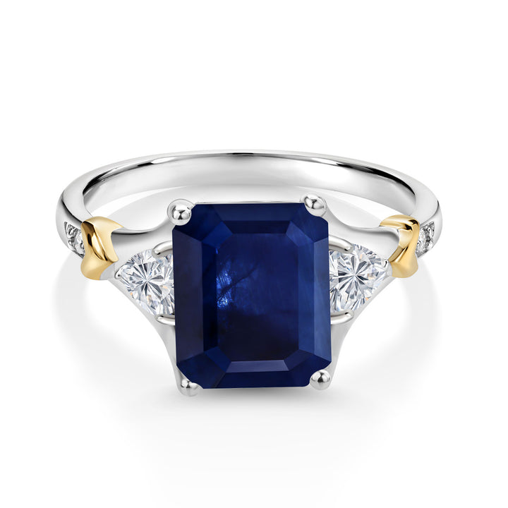 3.75 Ct Blue Sapphire Lab Grown Diamond 925 Silver and 10K Yellow Gold Ring