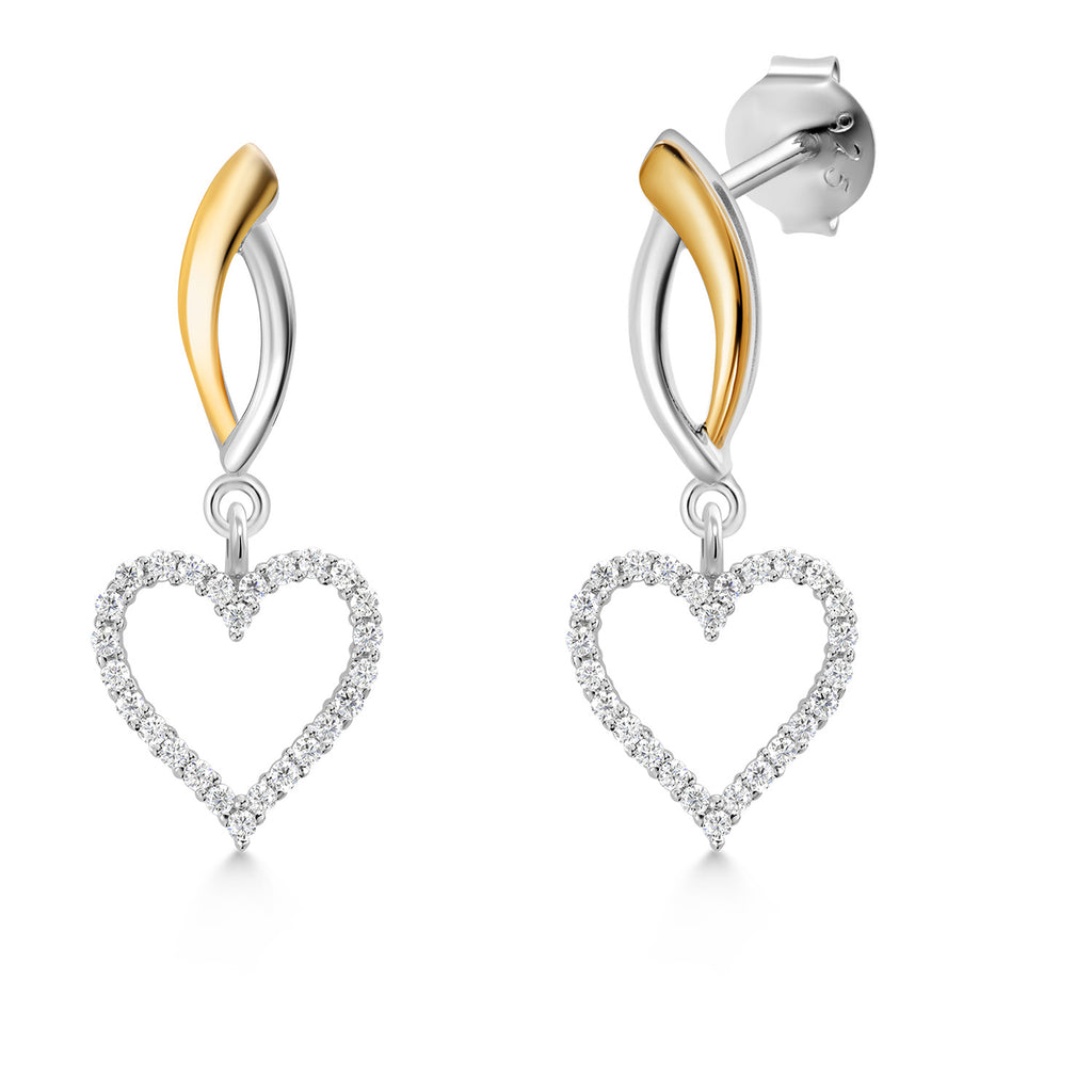 Heart 4_Earrings in 925 Sterling Silver and 10K Yellow Gold