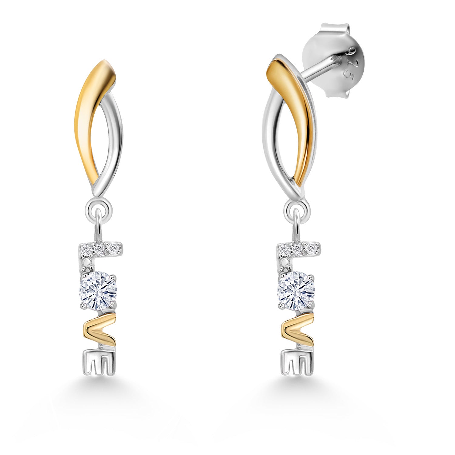 Moissanite - April_Earrings in 925 Sterling Silver and 10K Yellow Gold