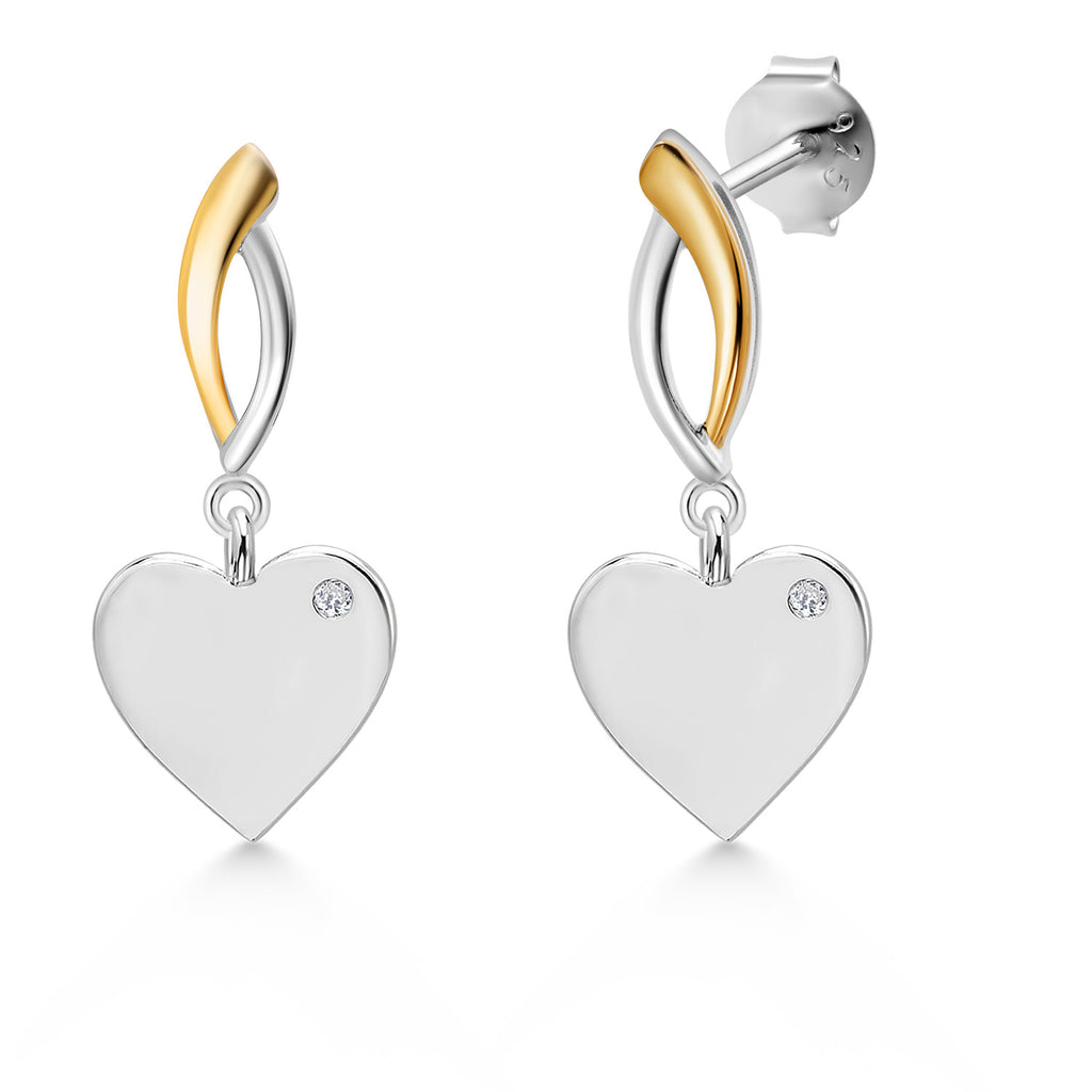 Heart 2_Earrings in 925 Sterling Silver and 10K Yellow Gold