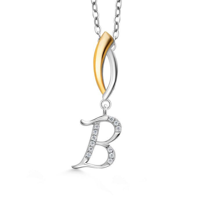 Initial B_Pendant in 925 Sterling Silver and 10K Yellow Gold
