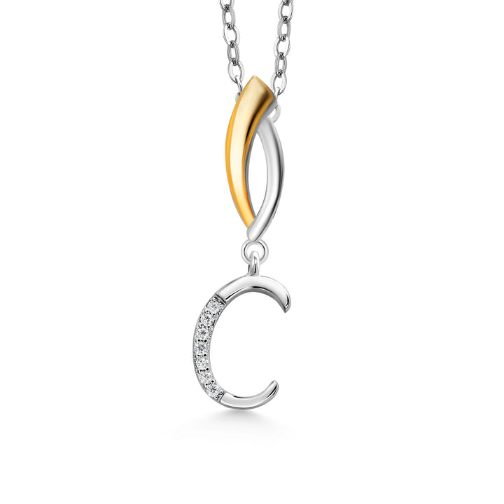 Initial C_Pendant in 925 Sterling Silver and 10K Yellow Gold
