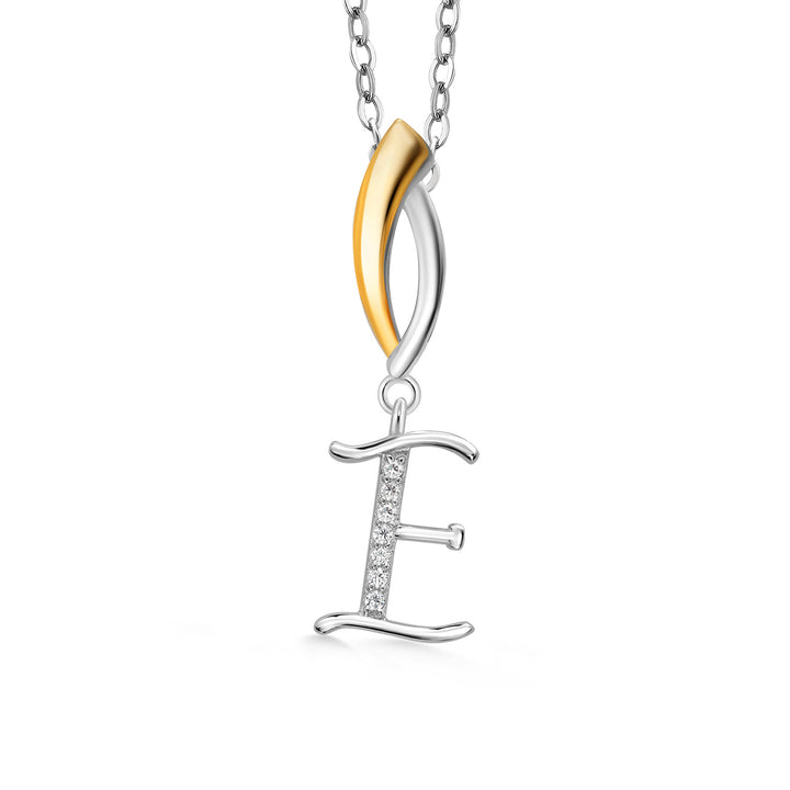 Initial E_Pendant in 925 Sterling Silver and 10K Yellow Gold