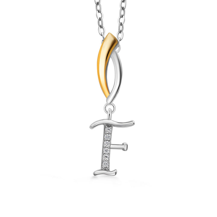 Initial F_Pendant in 925 Sterling Silver and 10K Yellow Gold