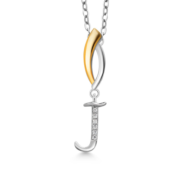 Initial J_Pendant in 925 Sterling Silver and 10K Yellow Gold