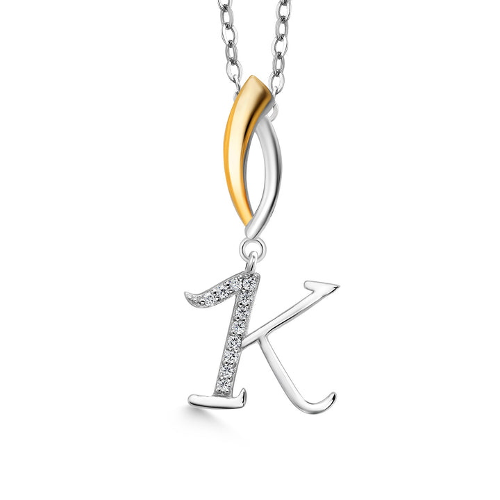 Initial K_Pendant in 925 Sterling Silver and 10K Yellow Gold