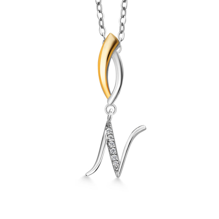 Initial N_Pendant in 925 Sterling Silver and 10K Yellow Gold