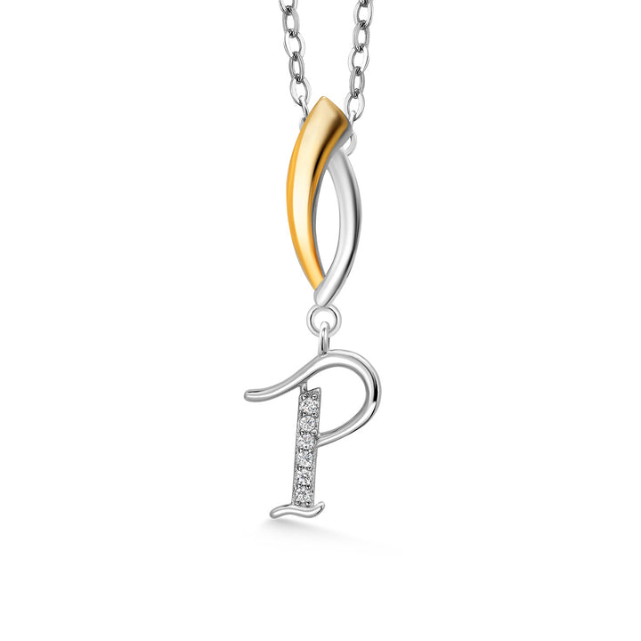 Initial P_Pendant in 925 Sterling Silver and 10K Yellow Gold