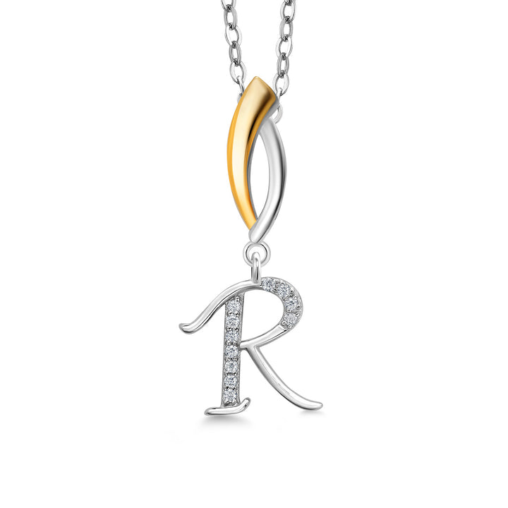 Initial R_Pendant in 925 Sterling Silver and 10K Yellow Gold