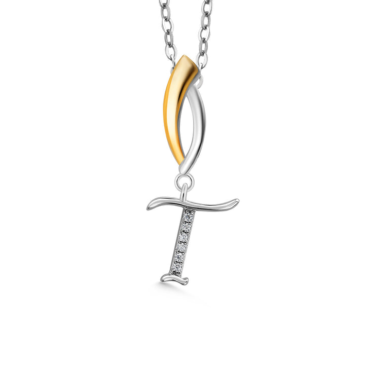 Initial T_Pendant in 925 Sterling Silver and 10K Yellow Gold