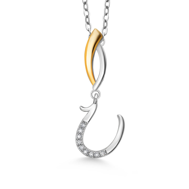 Initial U_Pendant in 925 Sterling Silver and 10K Yellow Gold
