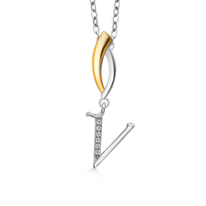 Initial V_Pendant in 925 Sterling Silver and 10K Yellow Gold