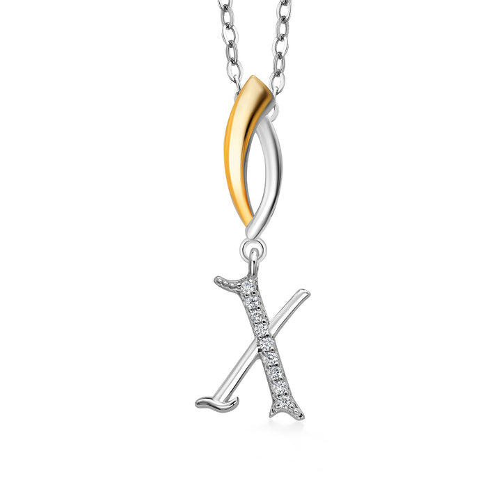Initial X_Pendant in 925 Sterling Silver and 10K Yellow Gold