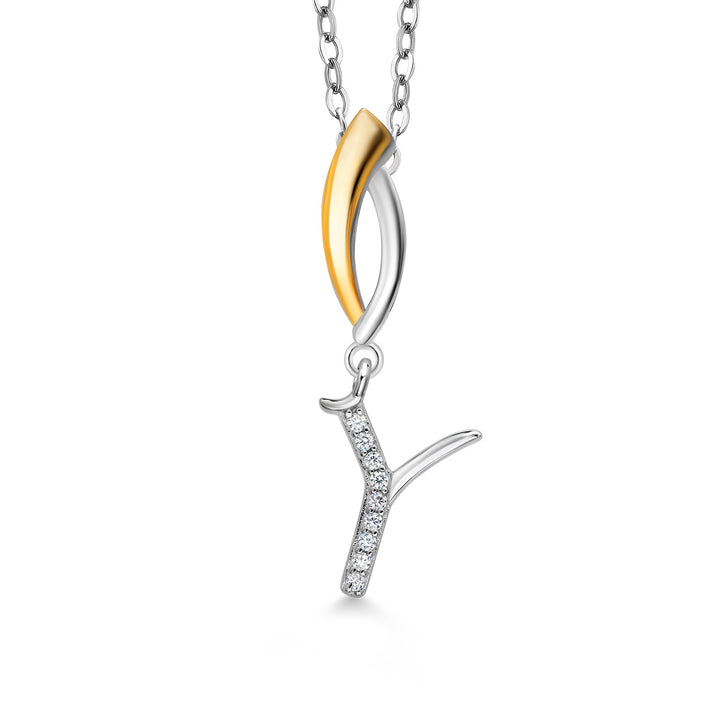 Initial Y_Pendant in 925 Sterling Silver and 10K Yellow Gold