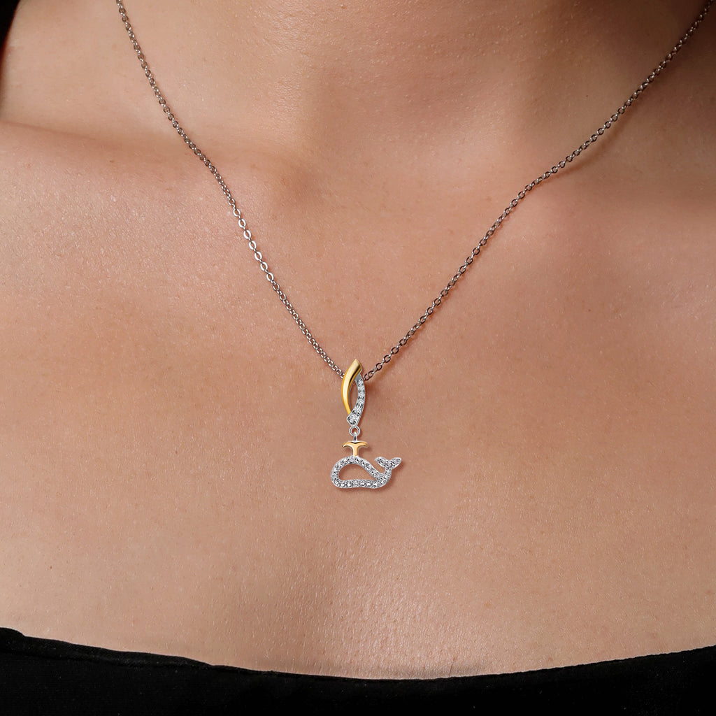 Moissanite - April_Pendant in 925 Sterling Silver and 10K Yellow Gold