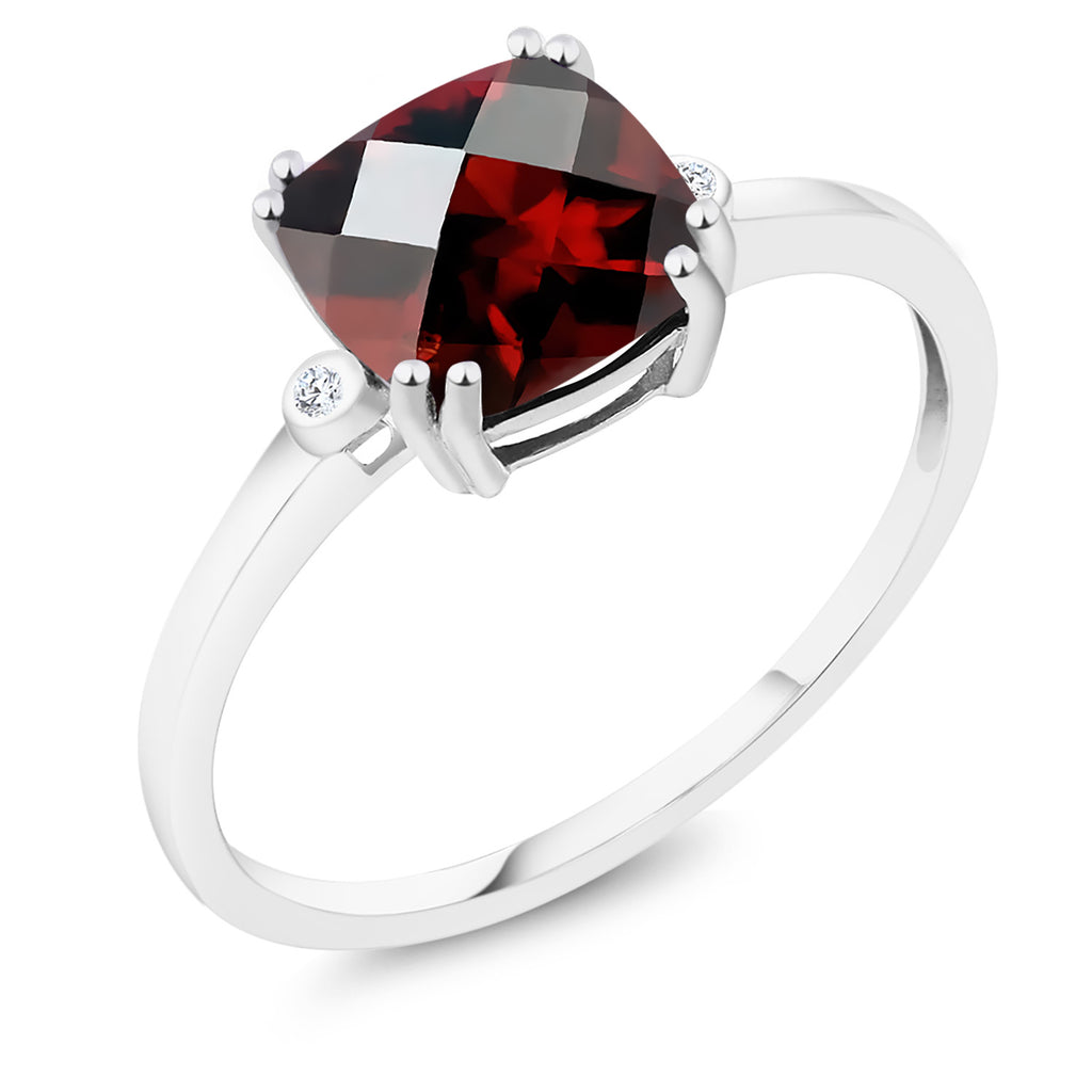 Garnet-Checkerboard - January_6_Ring in 10K White Gold