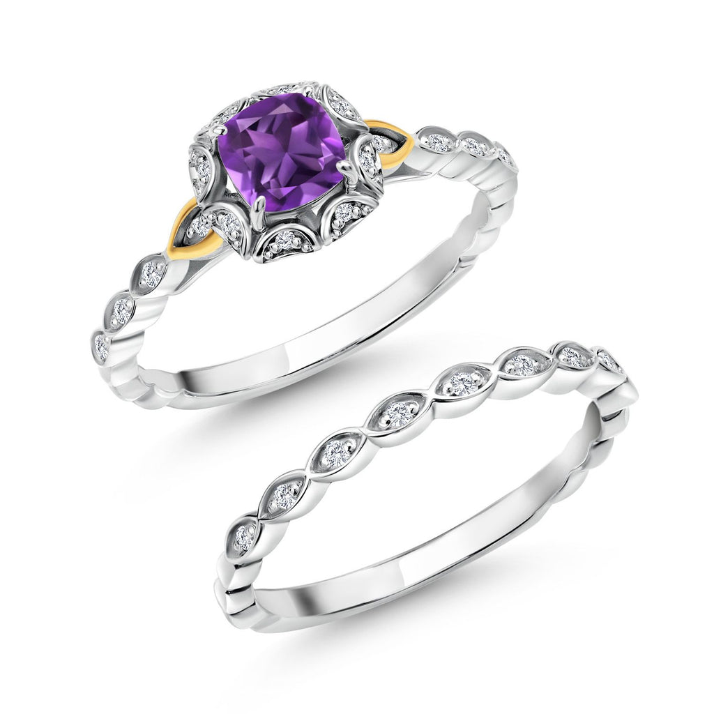 Amethyst - February_6_Ring in 925 Sterling Silver and 10K Yellow Gold