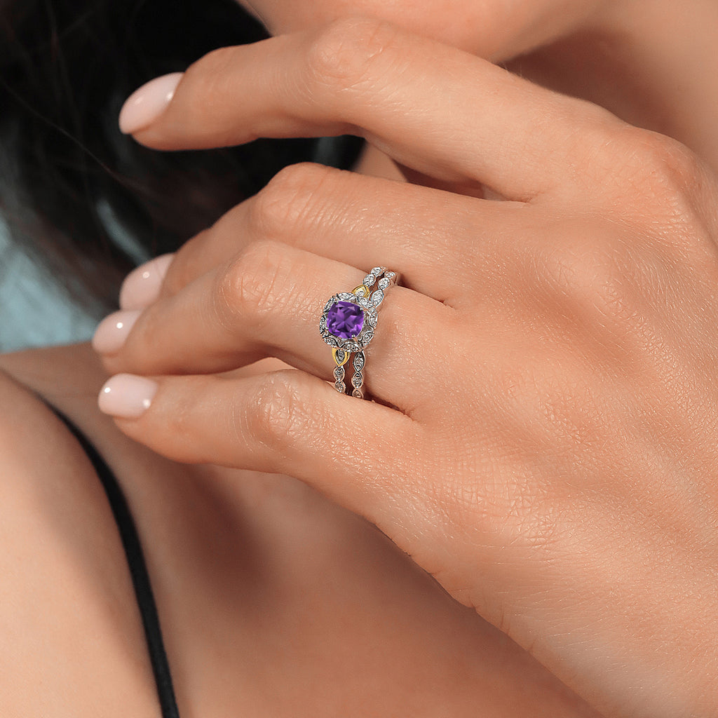 Amethyst - February_6_Ring in 925 Sterling Silver and 10K Yellow Gold