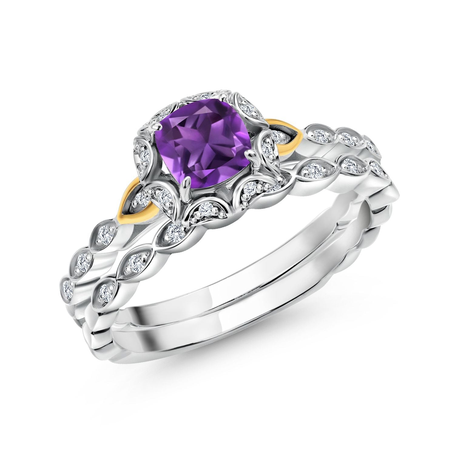 Amethyst - February_5_Ring in 925 Sterling Silver and 10K Yellow Gold