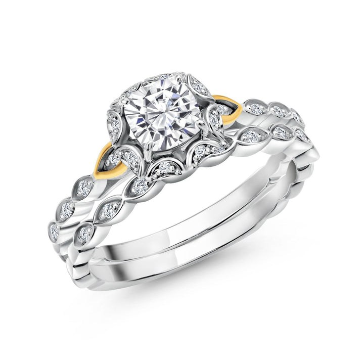 White Moissanite - April_5_Ring in 925 Sterling Silver and 10K Yellow Gold