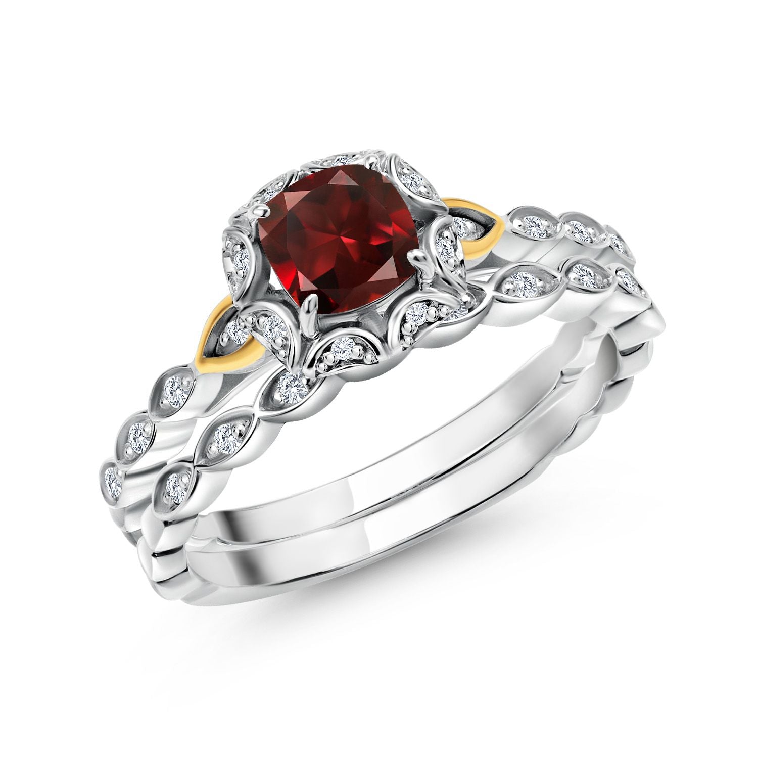 Garnet - January_8_Ring in 925 Sterling Silver and 10K Yellow Gold