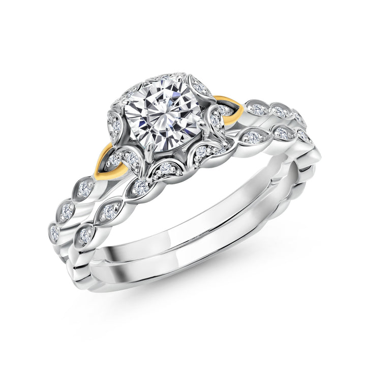 925 Silver and 10K Yellow Gold Lab Grown Diamond Engagement Bridal Ring Set for Women | 0.63 Cttw | Cushion 5MM | Gemstone April Birthstone | Available in Size 5,6,7,8,9