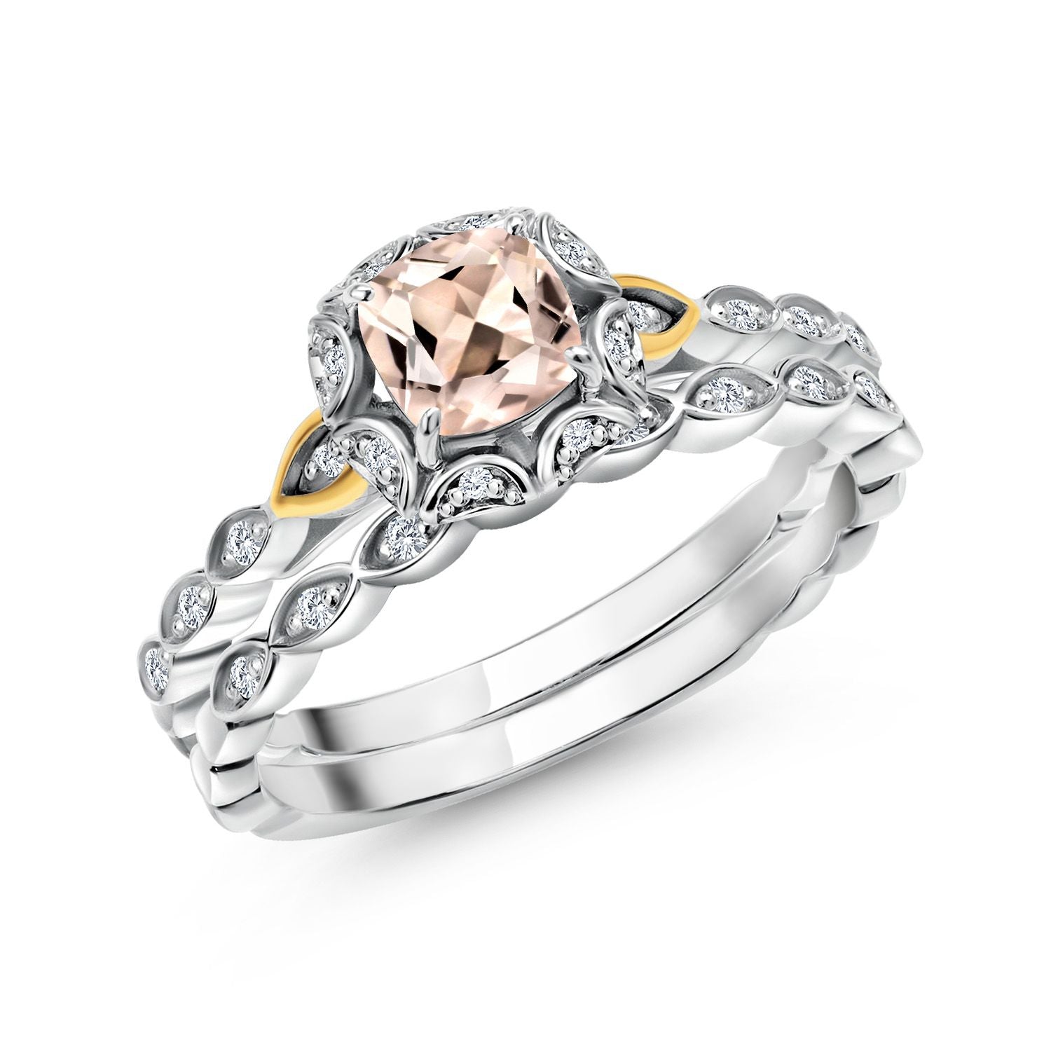 Peach Morganite - October_9_Ring in 925 Sterling Silver and 10K Yellow Gold