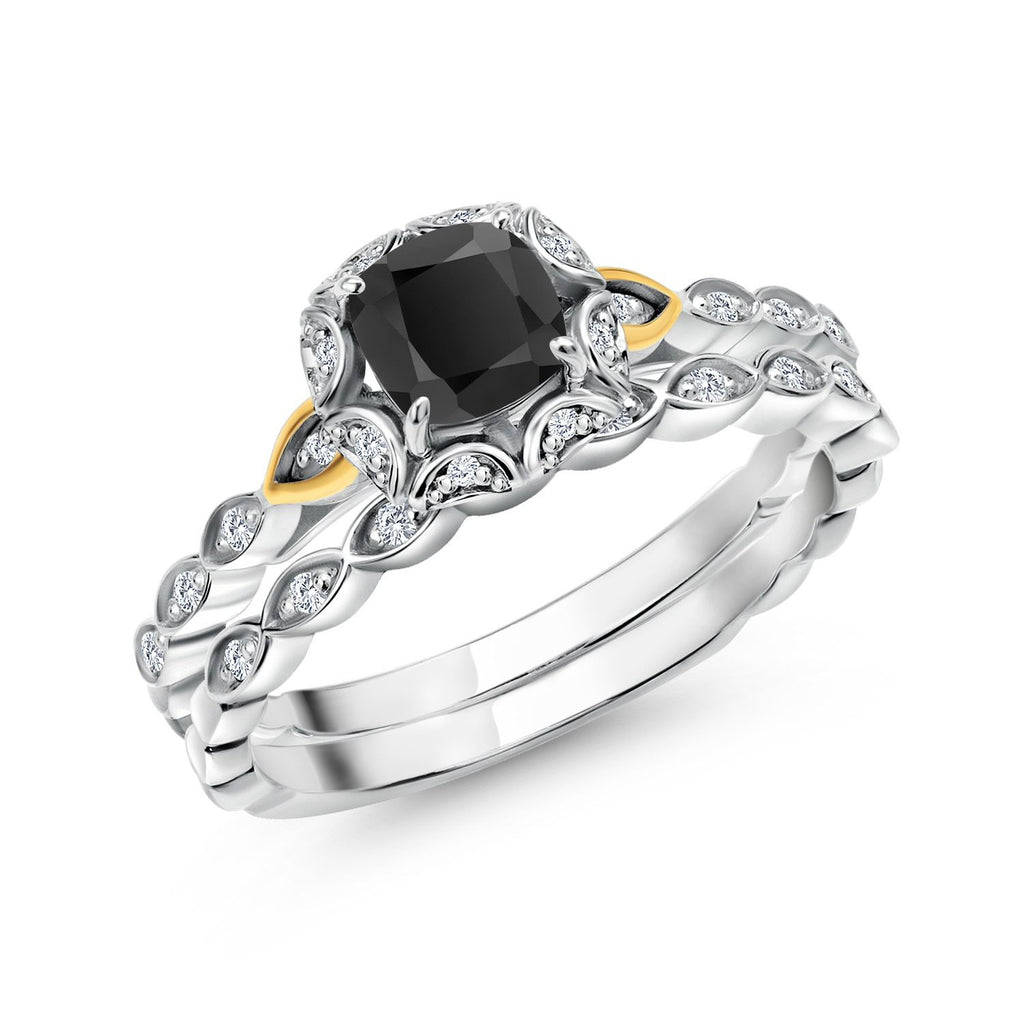 Black Onyx - December_7_Ring in 925 Sterling Silver and 10K Yellow Gold