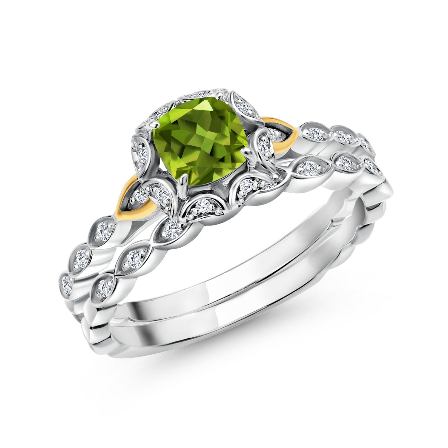 Peridot - August_6_Ring in 925 Sterling Silver and 10K Yellow Gold