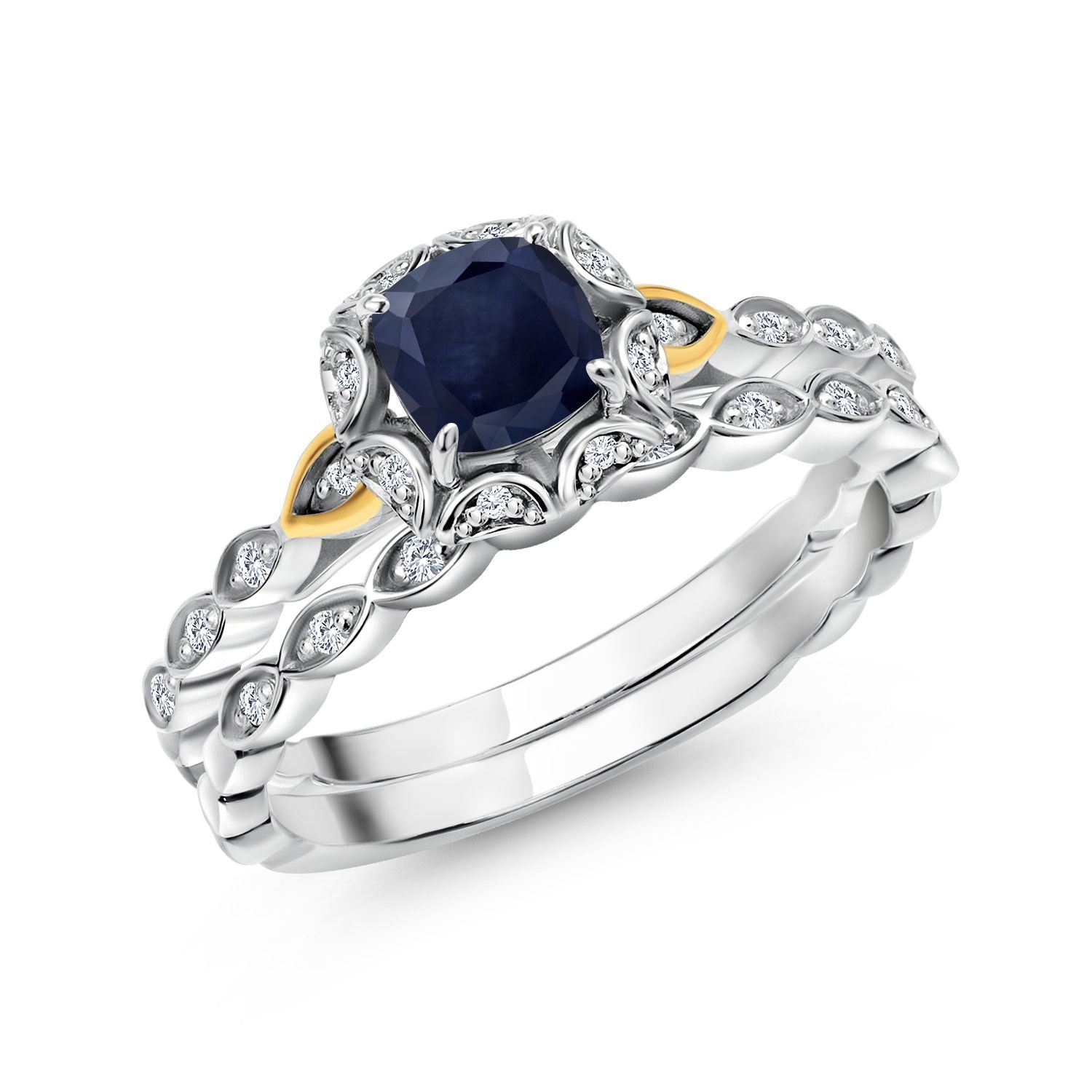 Blue Sapphire - September_8_Ring in 925 Sterling Silver and 10K Yellow Gold