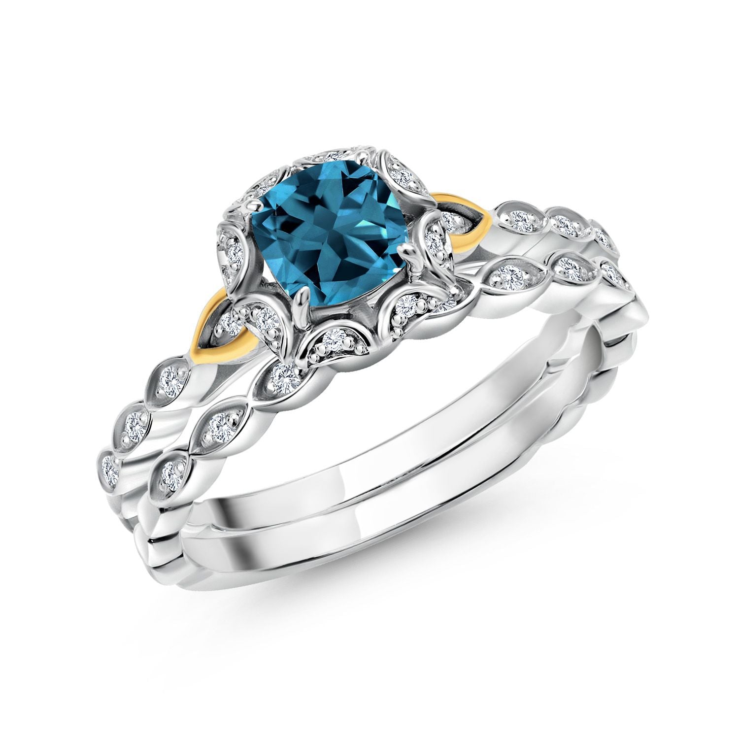London Blue Topaz - November_6_Ring in 925 Sterling Silver and 10K Yellow Gold