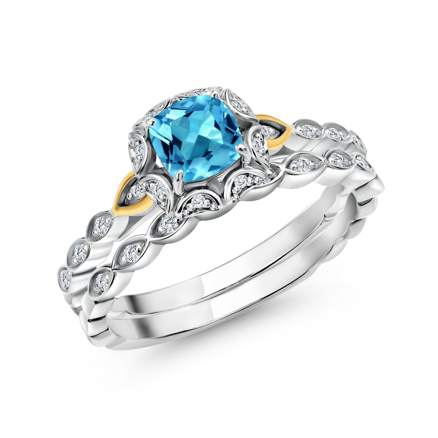 Swiss Blue Topaz - November_9_Ring in 925 Sterling Silver and 10K Yellow Gold