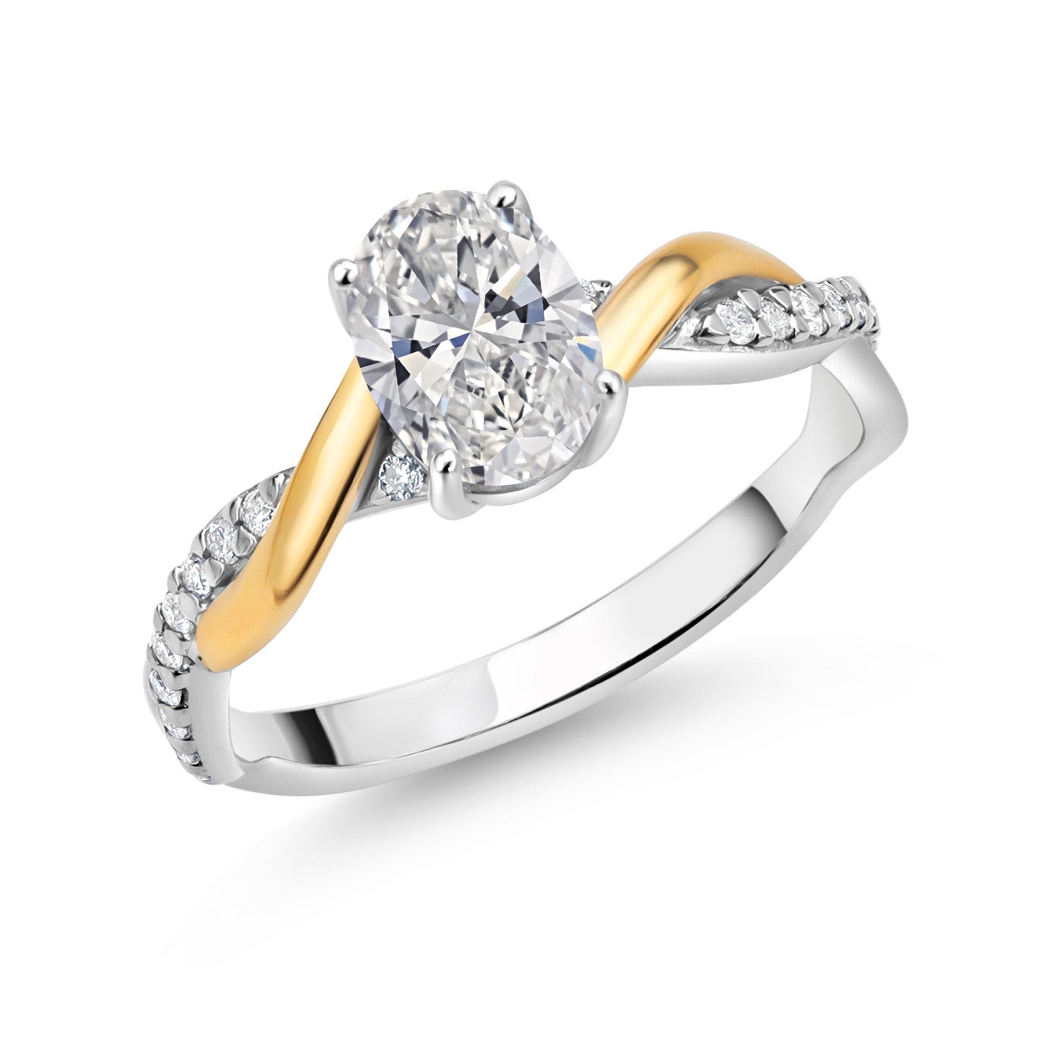 925 Silver and 10K Yellow Gold Lab Grown Diamond Engagement Ring For Women | 0.81 Cttw | Oval 7X5MM | DEF Color | VVS-VS Clarity | Available in Size 5,6,7,8,9