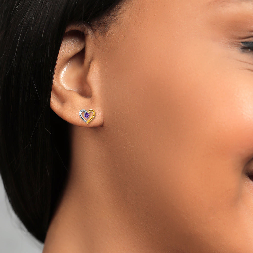 Amethyst - February_Earrings in 925 Sterling Silver and 10K Yellow Gold