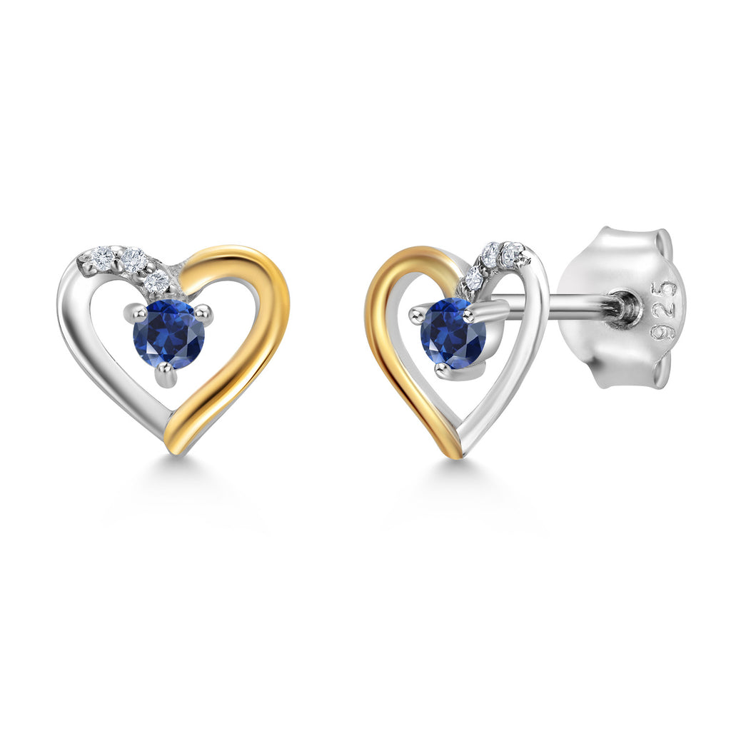 Blue Created Sapphire - September_Earrings in 925 Sterling Silver and 10K Yellow Gold